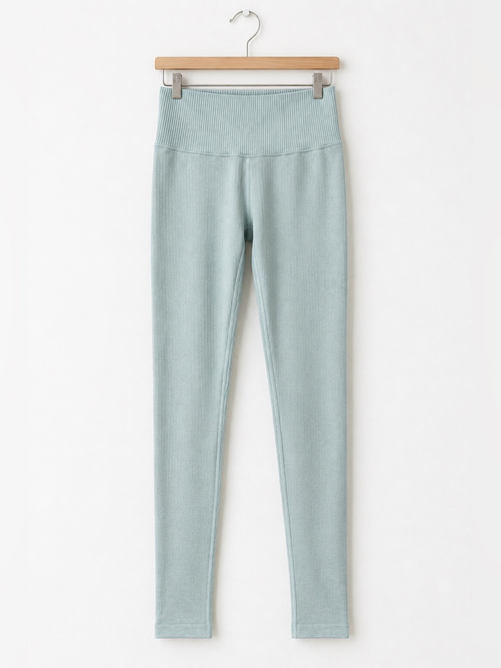 Ribbed High-Waist Light Blue Athletic Leggings